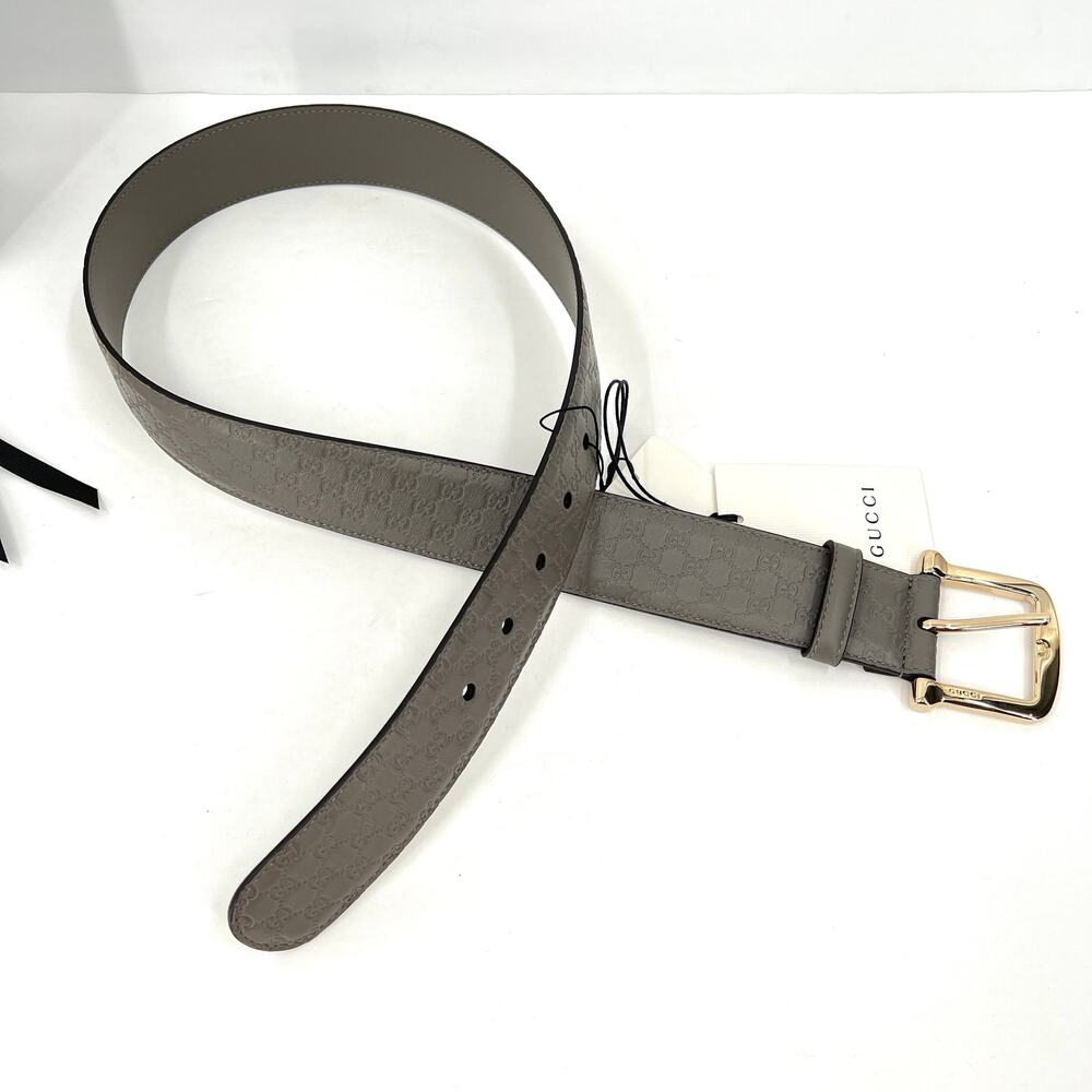 GUCCI Belt Womens 80 Gray Microguccisima GG Leather Gold Buckle AUTHENTIC NWT - Picture 3 of 6